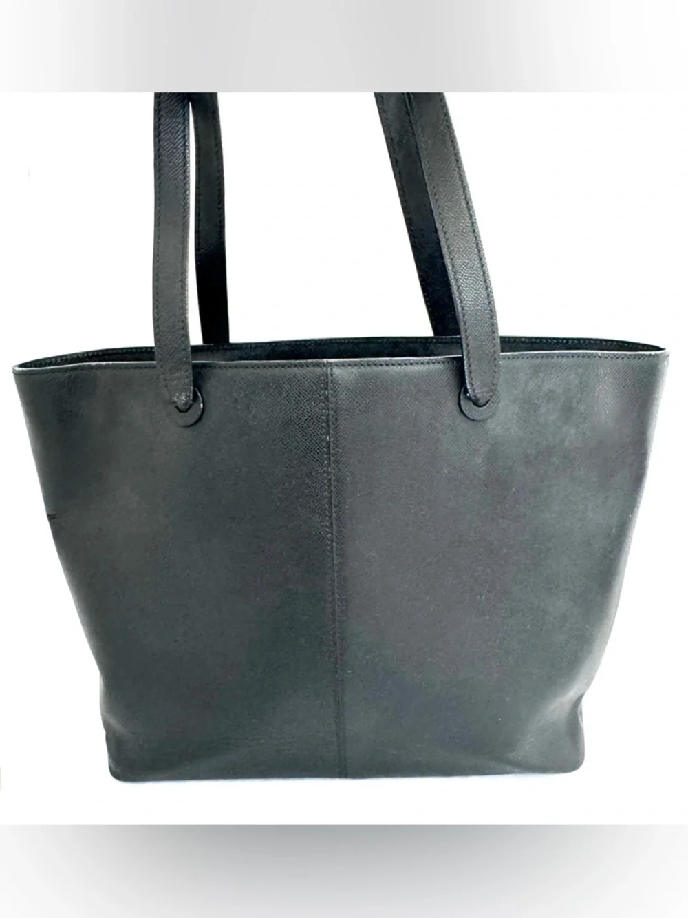 CHANEL Vintage Black Textured Saffiano-style Leather Tote Shopper Bag Italy - Picture 15 of 16